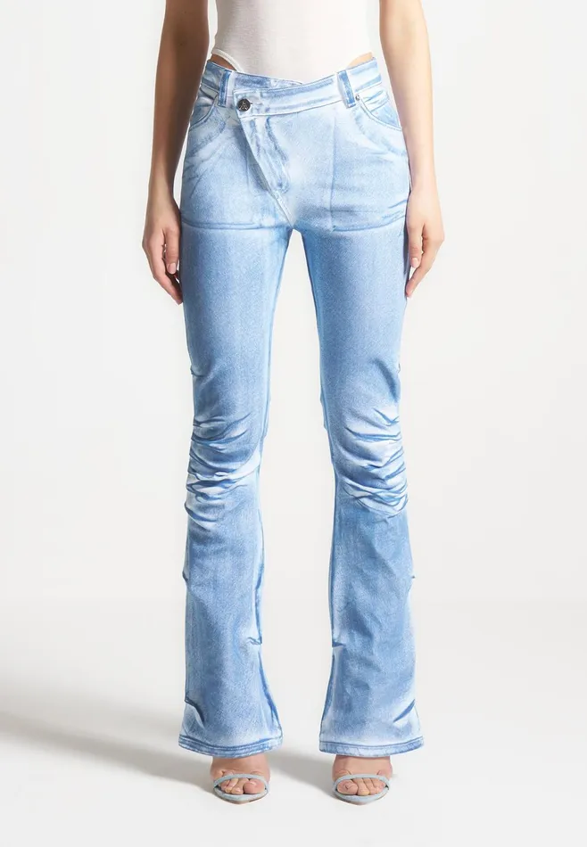Women Manire De Voir Denim Effect Tacked Fit And Flare Jeans Whiteblue