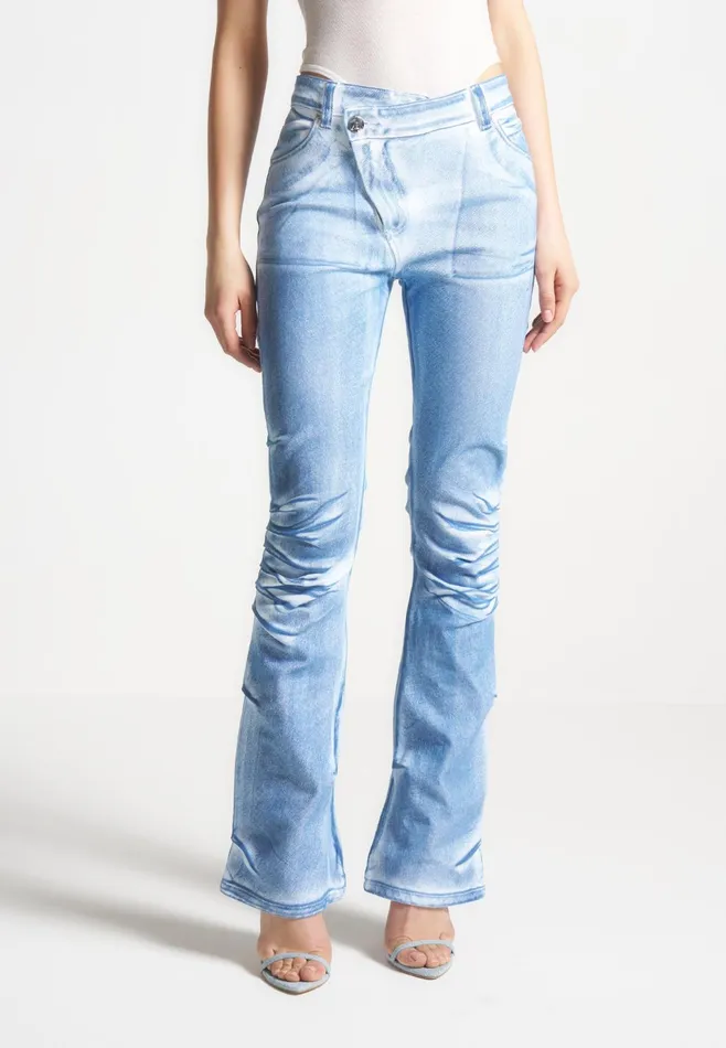 Women Manire De Voir Denim Effect Tacked Fit And Flare Jeans Whiteblue