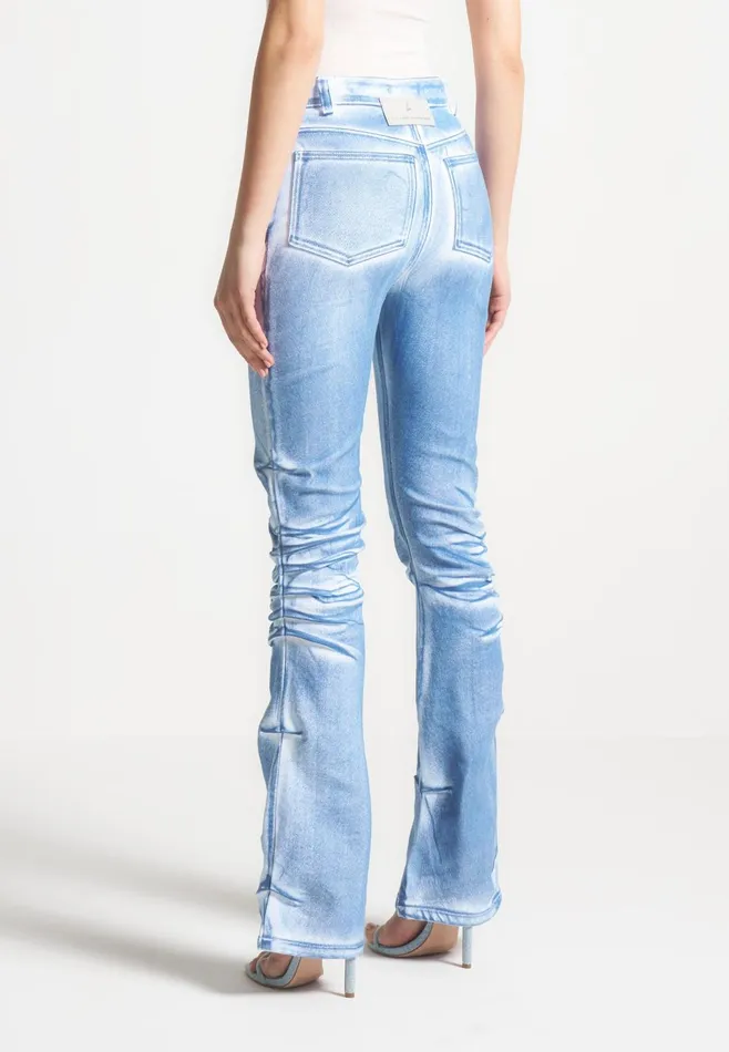Women Manire De Voir Denim Effect Tacked Fit And Flare Jeans Whiteblue