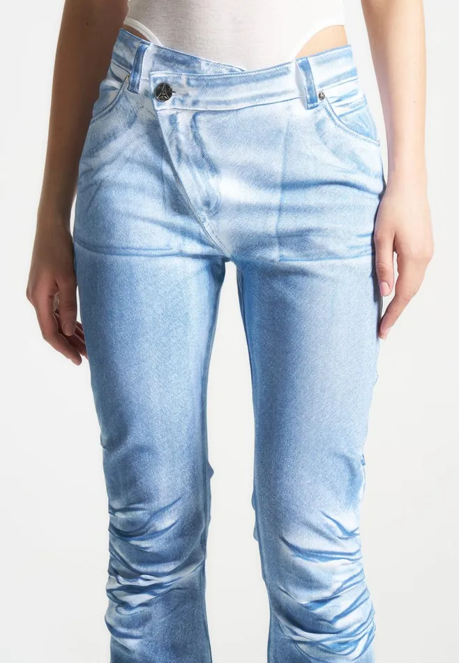 Women Manire De Voir Denim Effect Tacked Fit And Flare Jeans Whiteblue