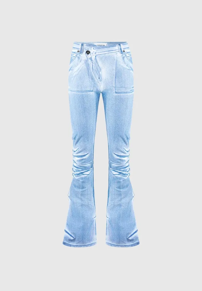 Women Manire De Voir Denim Effect Tacked Fit And Flare Jeans Whiteblue