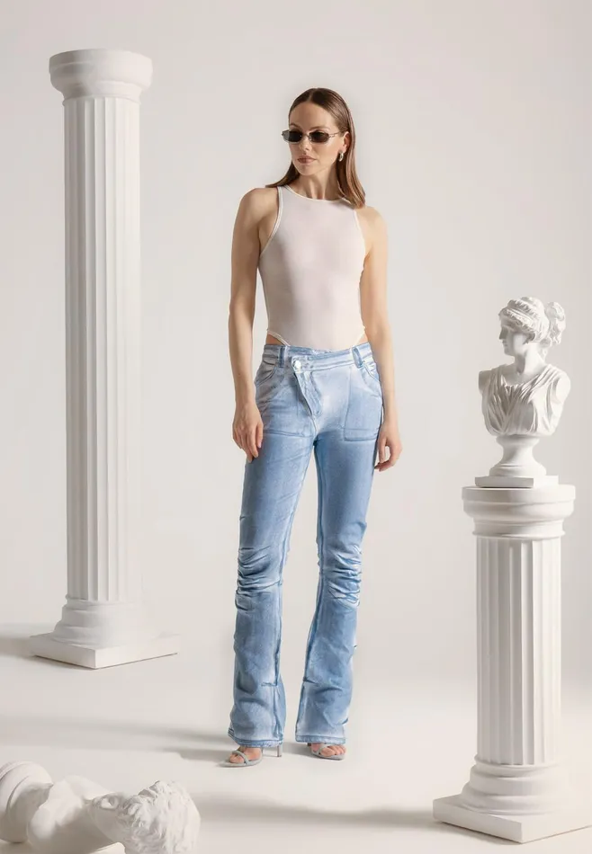 Women Manire De Voir Denim Effect Tacked Fit And Flare Jeans Whiteblue