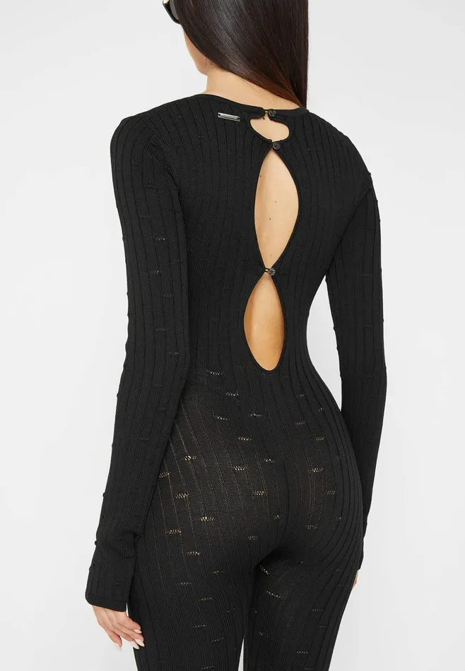 Women Manire De Voir Distressed Knitted Cut Out Jumpsuit Black