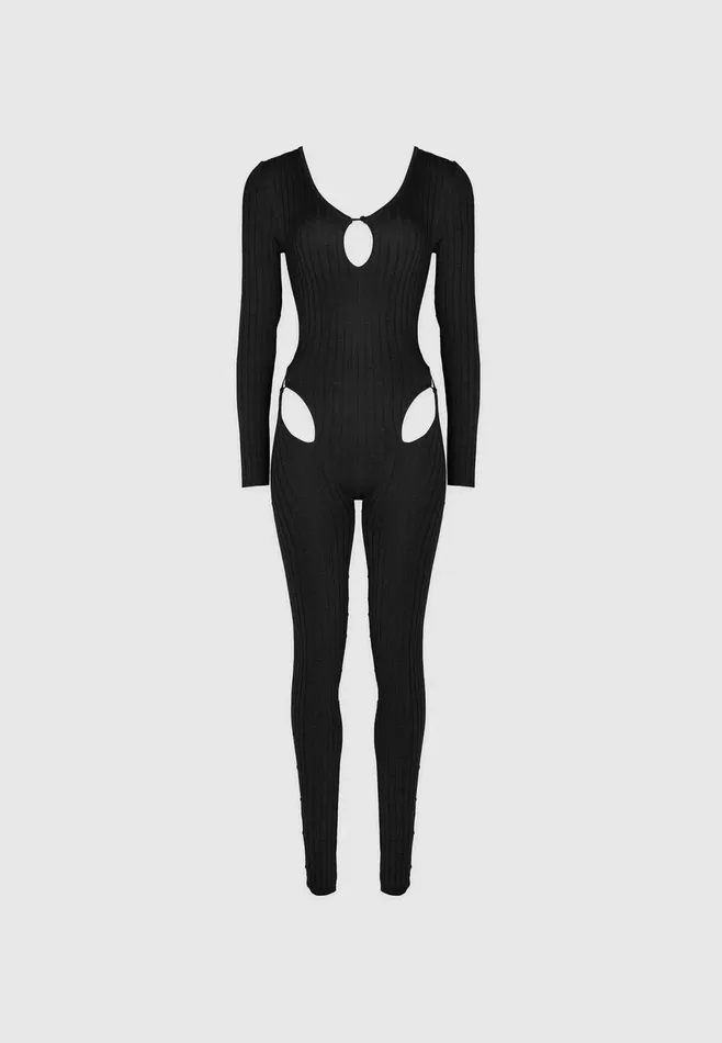 Women Manire De Voir Distressed Knitted Cut Out Jumpsuit Black