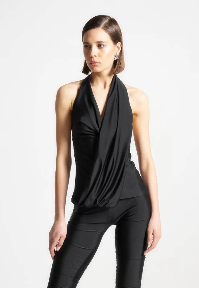 Women Manire De Voir Draped Halterneck Top Black