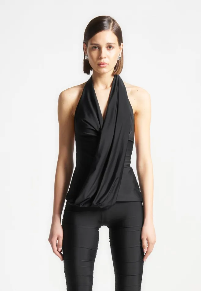 Women Manire De Voir Draped Halterneck Top Black