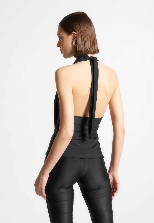 Women Manire De Voir Draped Halterneck Top Black