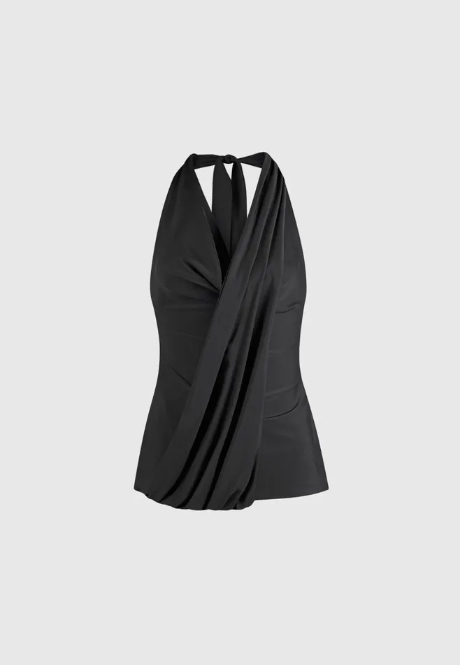 Women Manire De Voir Draped Halterneck Top Black