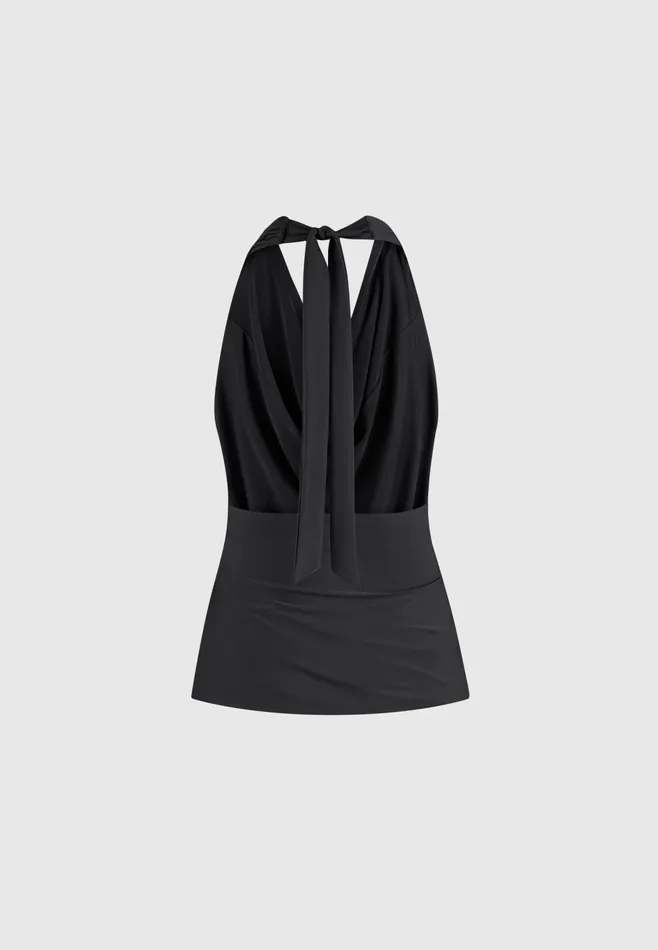 Women Manire De Voir Draped Halterneck Top Black