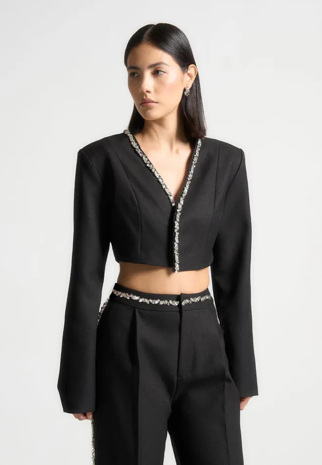 Women Manire De Voir Embellished Cropped Blazer Black