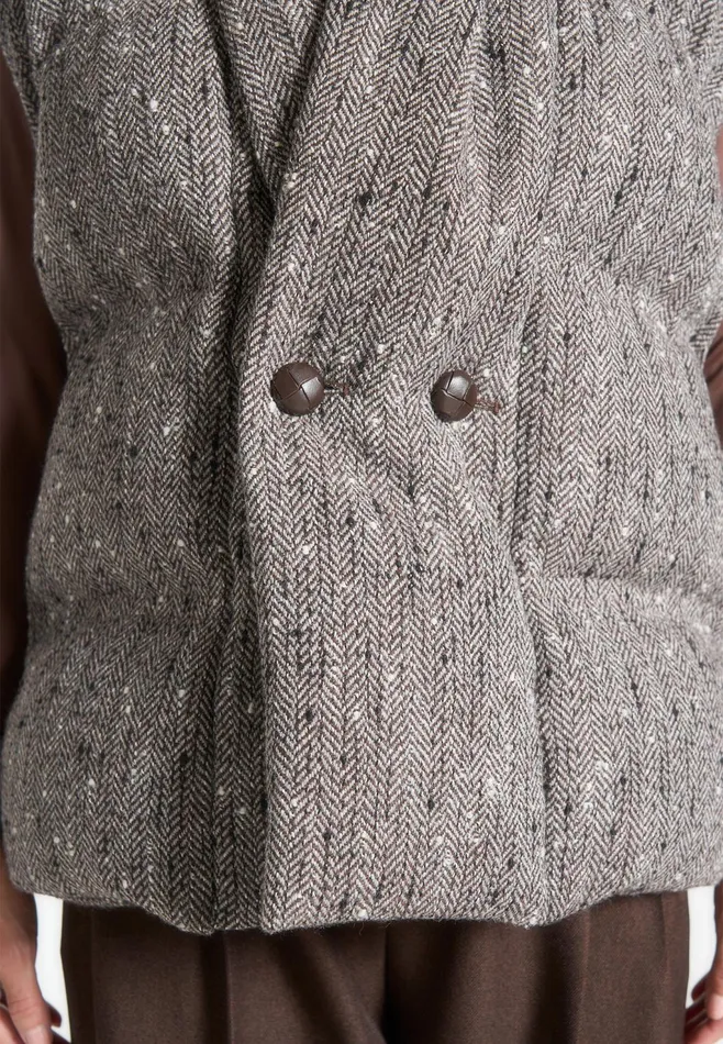 Women Manire De Voir Herringbone Wrap Belted Puffer Jacket Brown