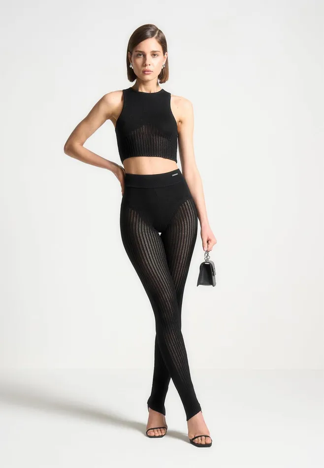 Women Manire De Voir Knitted High Waisted Leggings Black