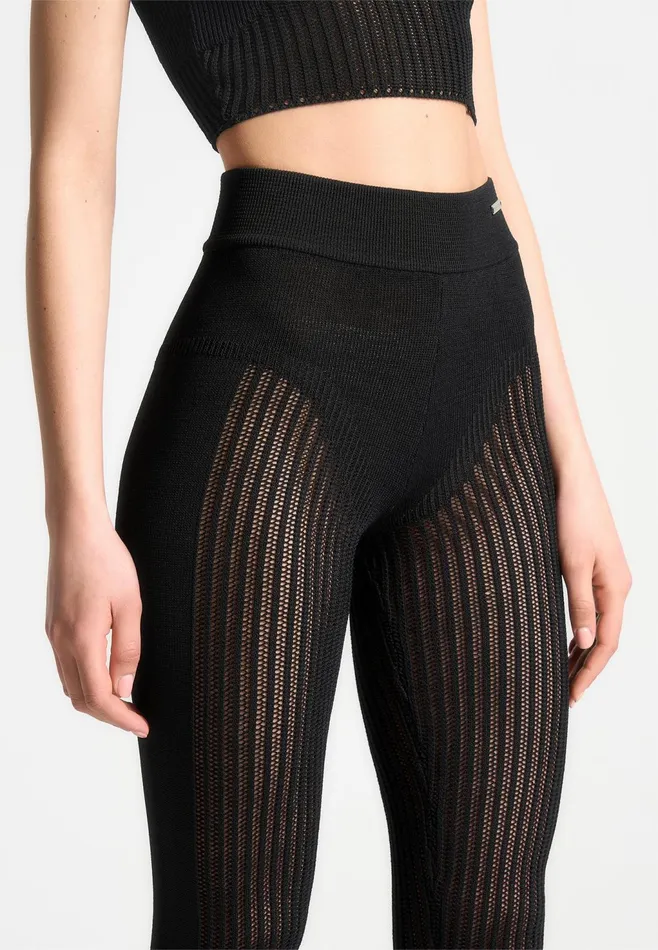 Women Manire De Voir Knitted High Waisted Leggings Black
