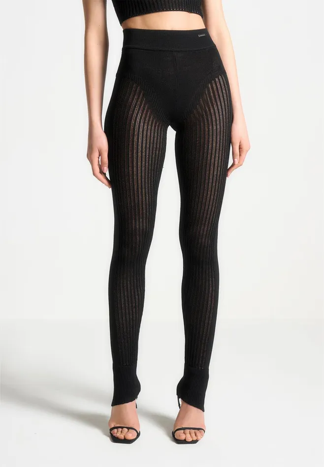 Women Manire De Voir Knitted High Waisted Leggings Black