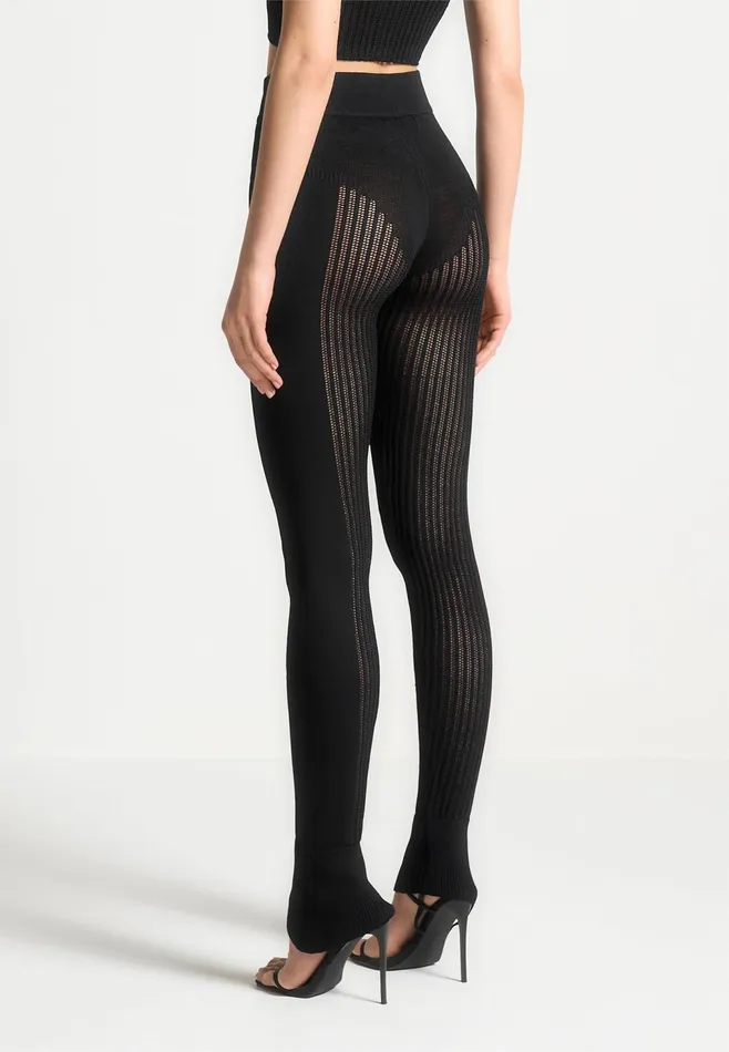 Women Manire De Voir Knitted High Waisted Leggings Black