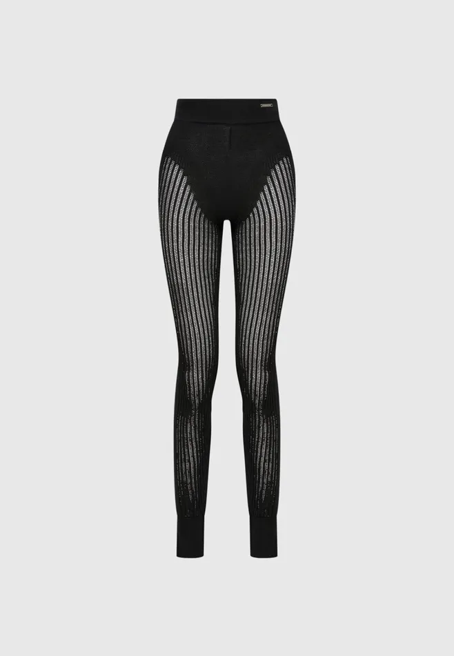 Women Manire De Voir Knitted High Waisted Leggings Black