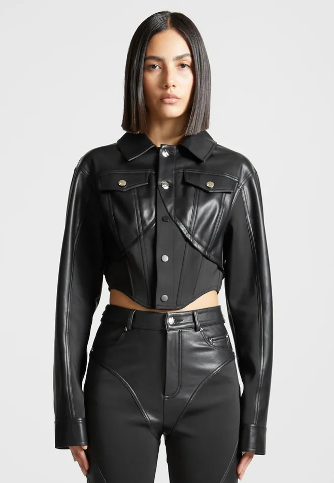 Women Manire De Voir Leather Contour Jacket Black