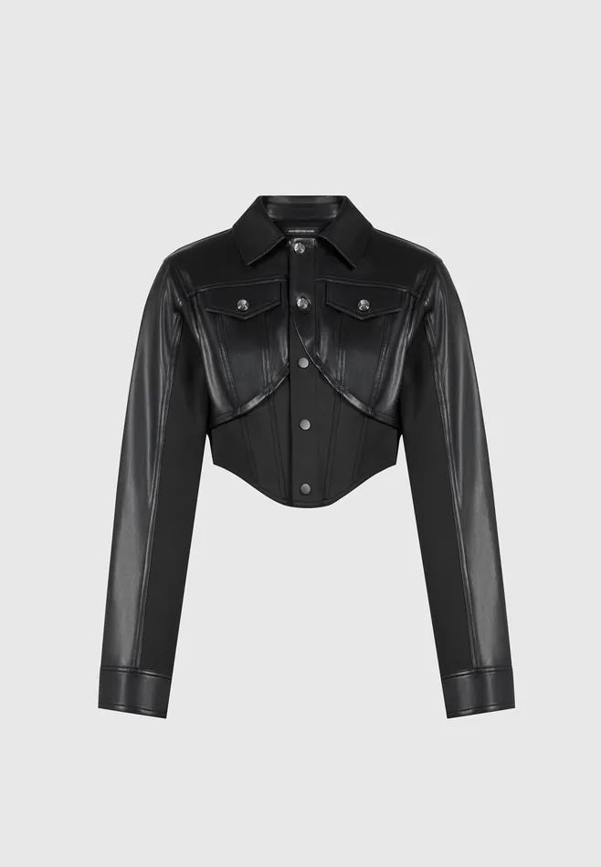 Women Manire De Voir Leather Contour Jacket Black