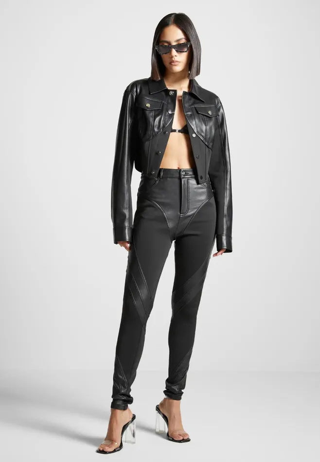 Women Manire De Voir Leather Contour Jacket Black