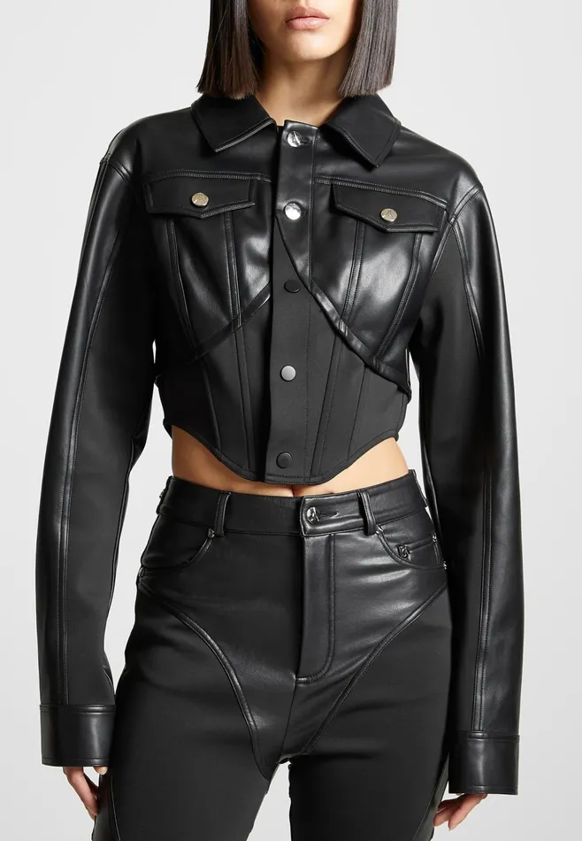 Women Manire De Voir Leather Contour Jacket Black