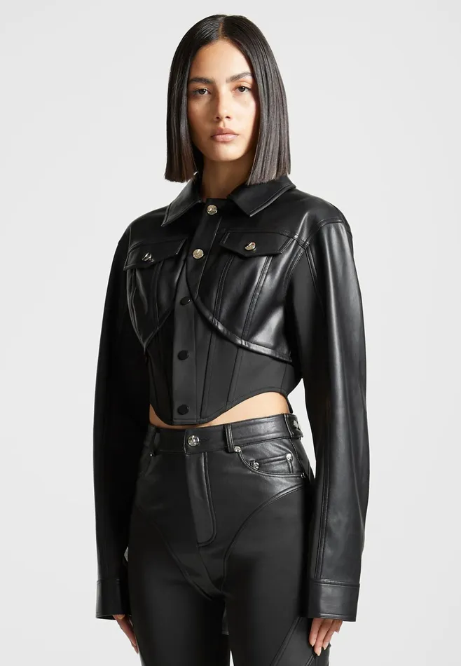 Women Manire De Voir Leather Contour Jacket Black