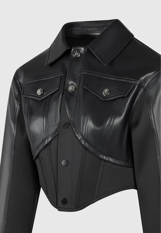 Women Manire De Voir Leather Contour Jacket Black