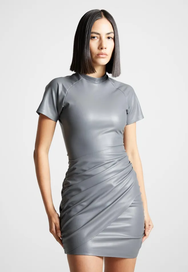 Women Manire De Voir Leather Gathered Dress Grey
