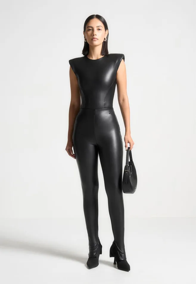 Women Manire De Voir Leather Leggings Black