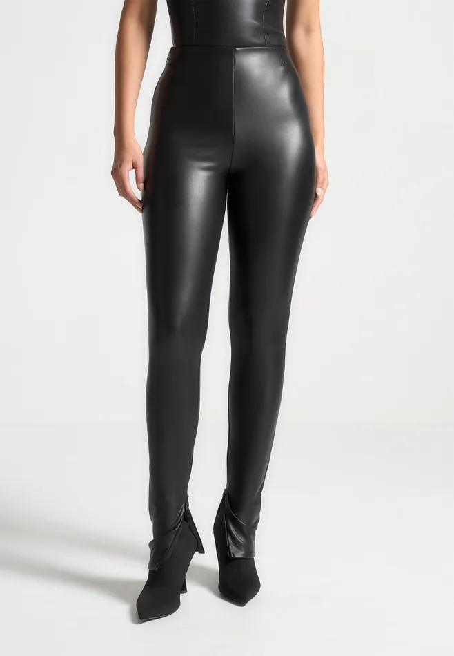 Women Manire De Voir Leather Leggings Black