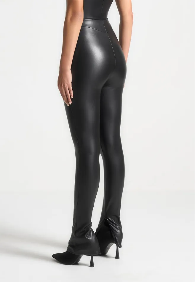 Women Manire De Voir Leather Leggings Black