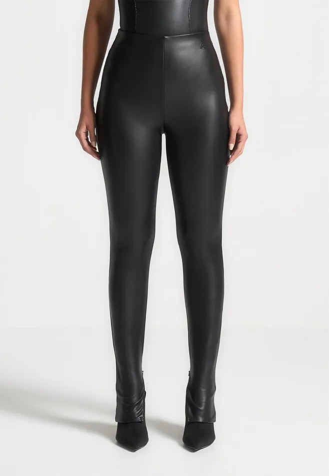 Women Manire De Voir Leather Leggings Black