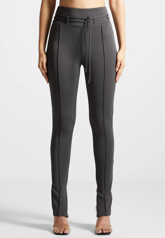 Women Manire De Voir Neoprene Tie Detail Leggings Charcoal Grey