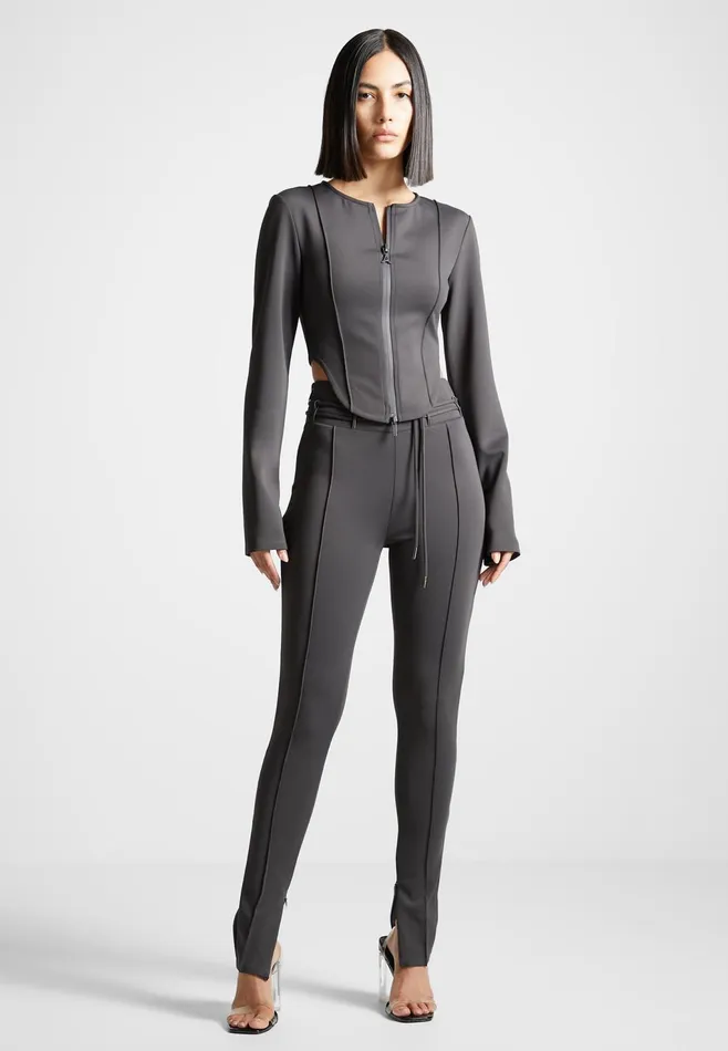 Women Manire De Voir Neoprene Tie Detail Leggings Charcoal Grey