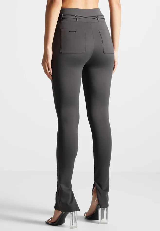 Women Manire De Voir Neoprene Tie Detail Leggings Charcoal Grey