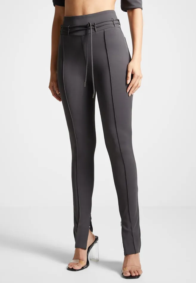 Women Manire De Voir Neoprene Tie Detail Leggings Charcoal Grey