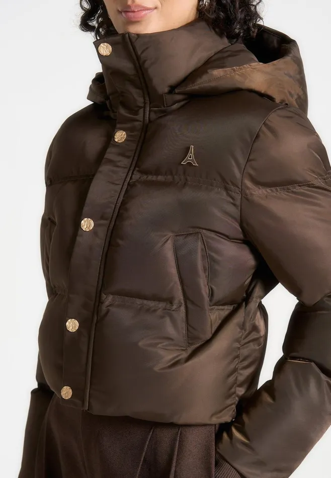 Women Manire De Voir Nylon Eiffel Cropped Puffer Jacket Brown