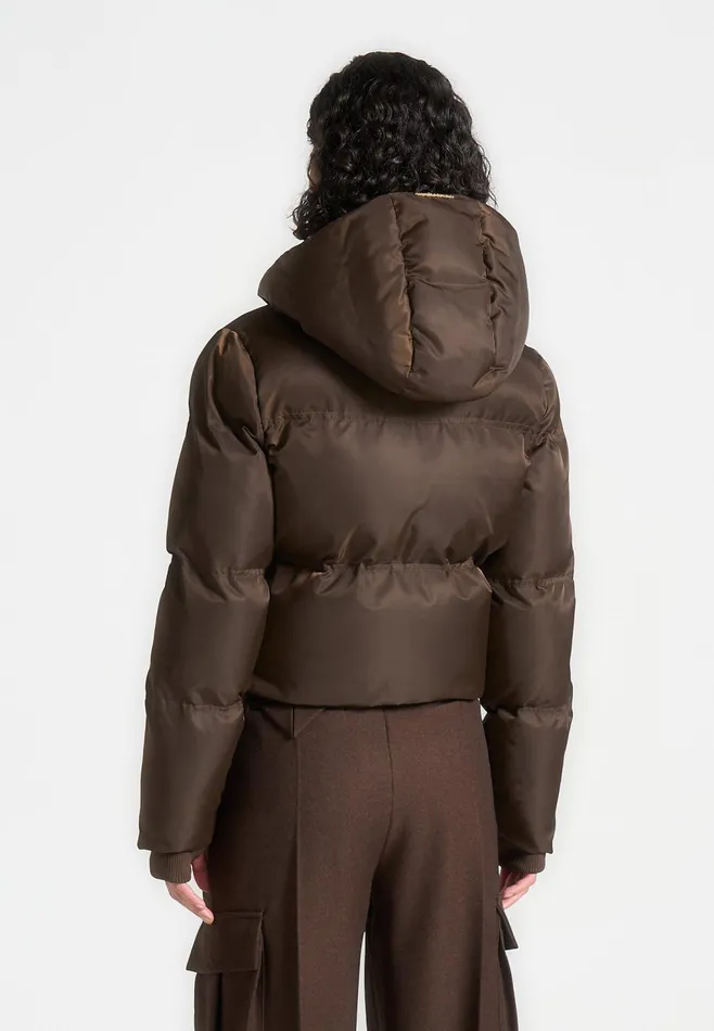Women Manire De Voir Nylon Eiffel Cropped Puffer Jacket Brown