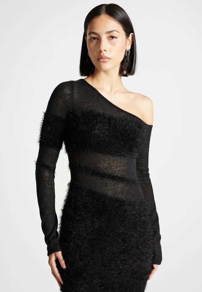 Women Manire De Voir Off Shoulder Knitted Maxi Dress Black
