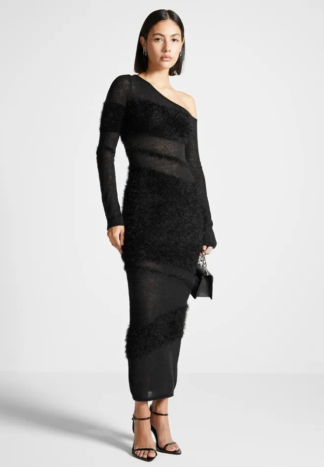 Women Manire De Voir Off Shoulder Knitted Maxi Dress Black