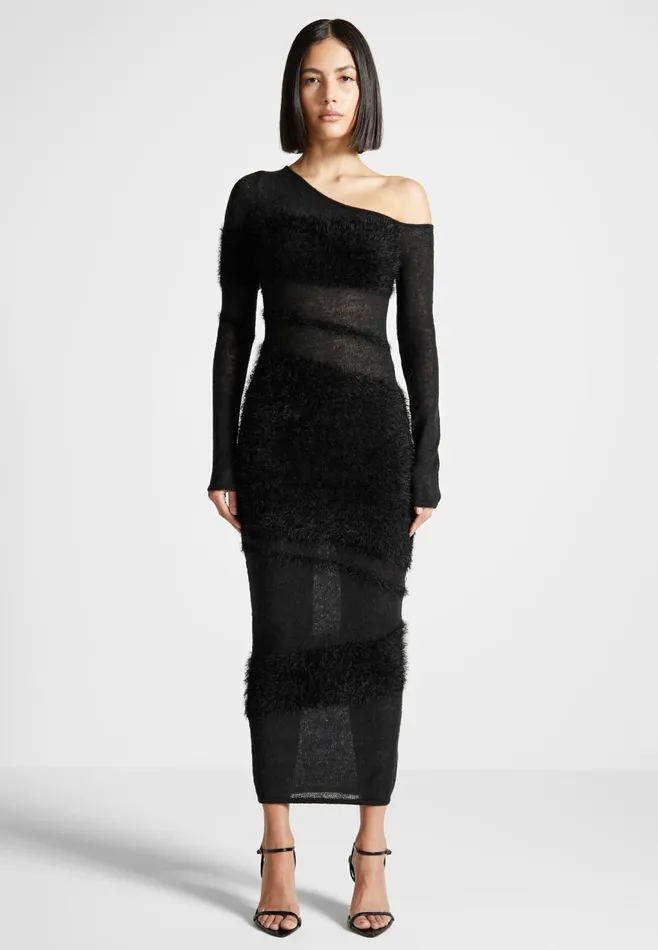Women Manire De Voir Off Shoulder Knitted Maxi Dress Black