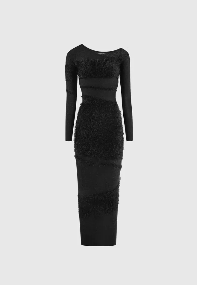 Women Manire De Voir Off Shoulder Knitted Maxi Dress Black