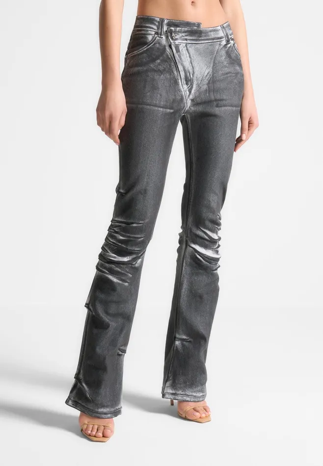 Women Manire De Voir Oil Print Tacked Fit And Flare Jeans Whitegrey