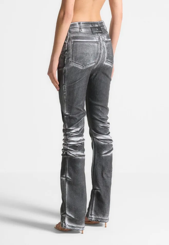 Women Manire De Voir Oil Print Tacked Fit And Flare Jeans Whitegrey