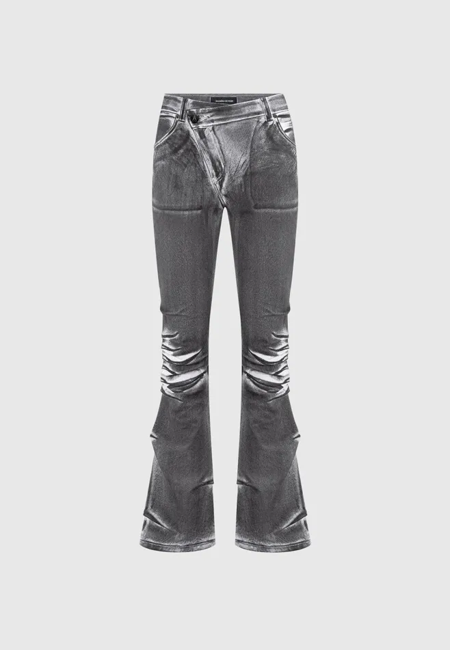 Women Manire De Voir Oil Print Tacked Fit And Flare Jeans Whitegrey