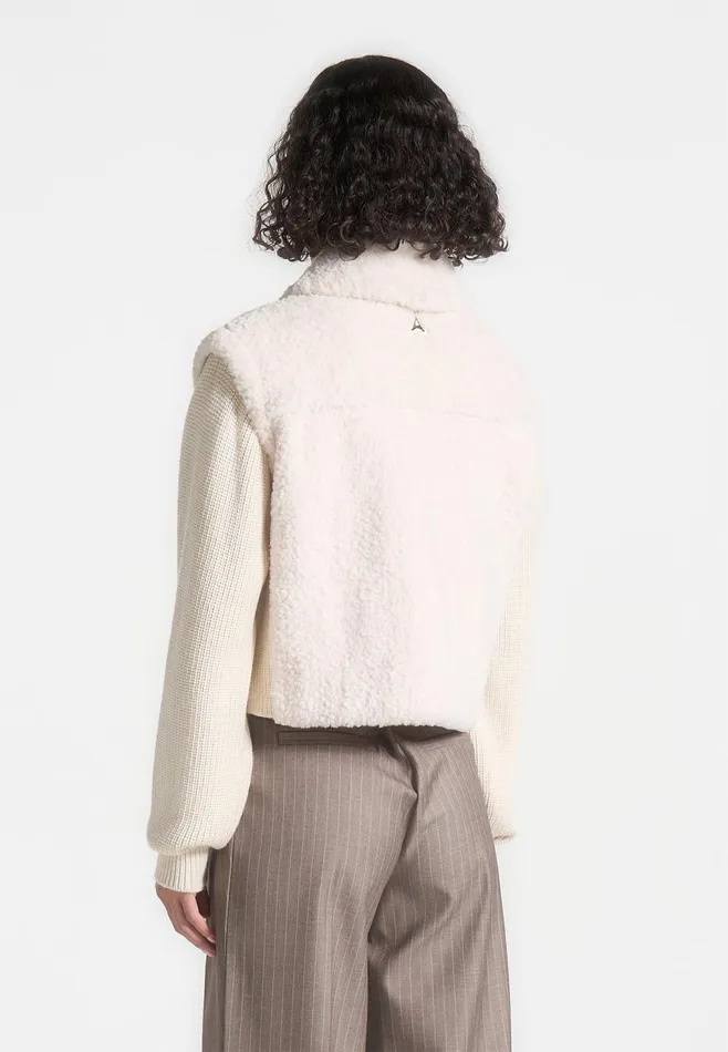 Women Manire De Voir Plush Jacket With Knitted Sleeves Cream