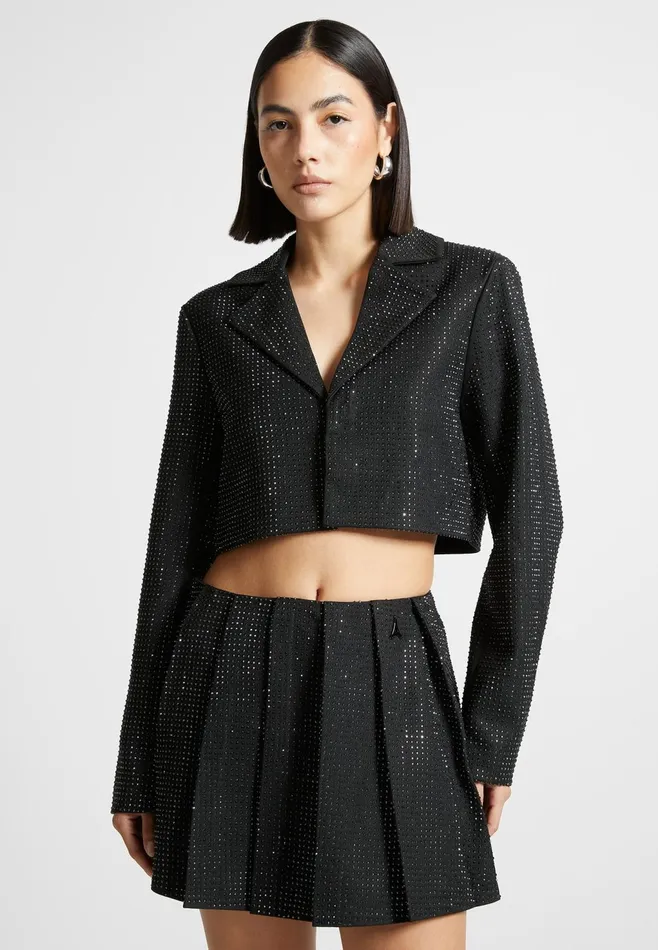 Women Manire De Voir Rhinestone Cropped Blazer Black