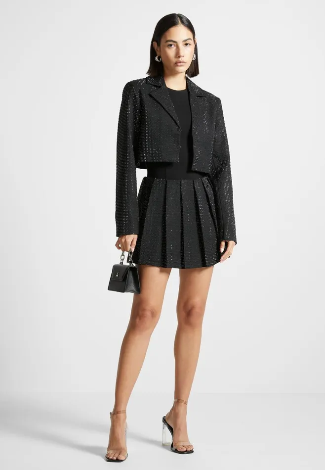 Women Manire De Voir Rhinestone Cropped Blazer Black