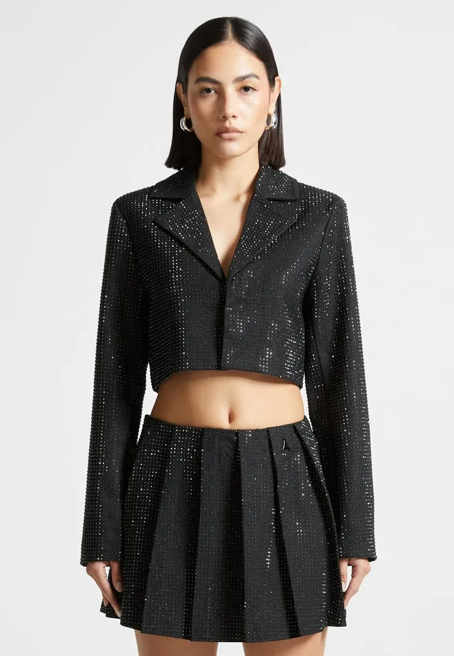 Women Manire De Voir Rhinestone Cropped Blazer Black