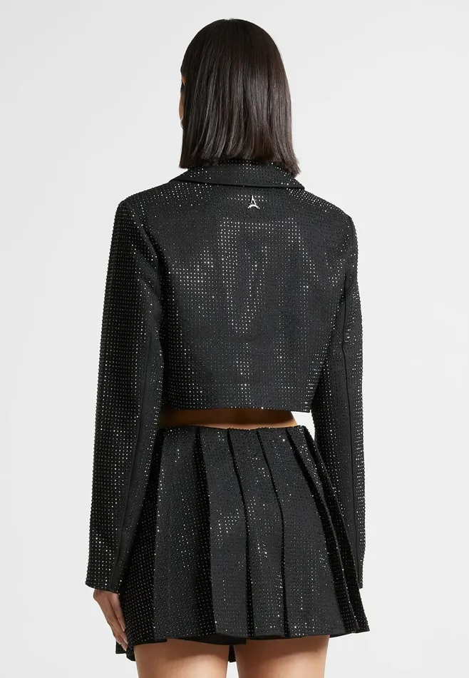 Women Manire De Voir Rhinestone Cropped Blazer Black