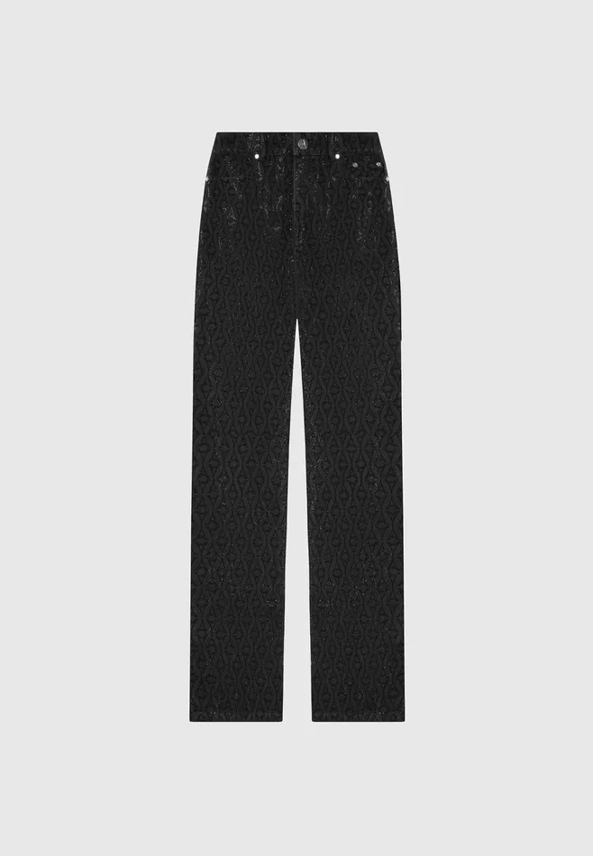 Women Manire De Voir Rhinestone Eiffel Boyfriend Jeans Black
